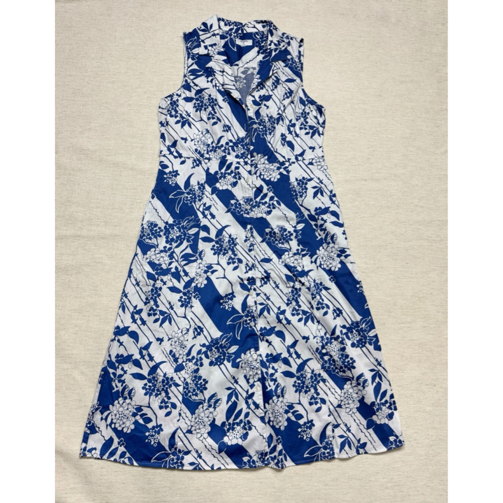UNTUCKit Women Sally Floral Sleeveless Shirt Dress Size 10 Collared Blue White